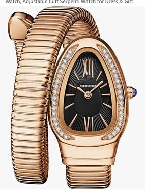 Rose Gold Serpentine Cuff Watch with Black Dial